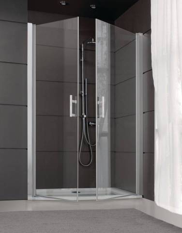 Paroi de douche JAZZ + portes battantes type saloon 80 cm en verre transparent argent