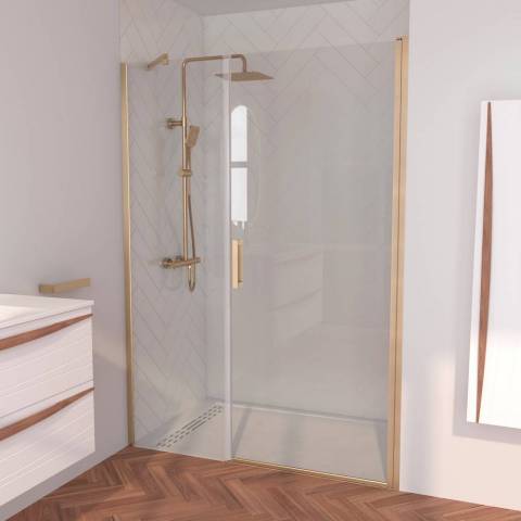 Paroi de douche MAPAL 200x97 (fixe 30 cm + porte 67 cm) verre 6 mm transparent profil or mat