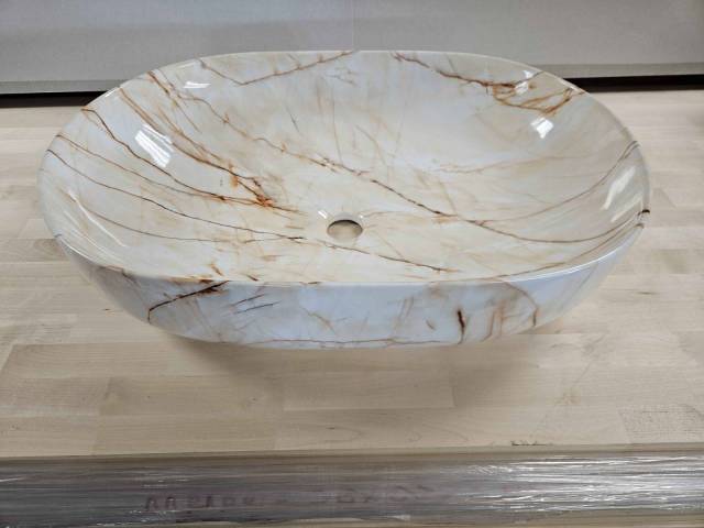 Vasque  poser en cramique imitation marbre beige