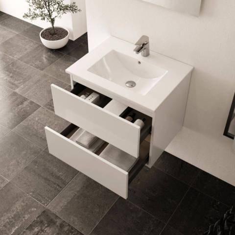 Meuble  monter ALTERNA avec miroir et spot PRIMEO KIT 60 CM Blanc