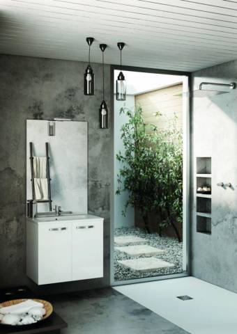 Meuble sous-vasque Angelo - largeur 60 cm - 2 portes - blanc brillant  + Miroir ANGELO