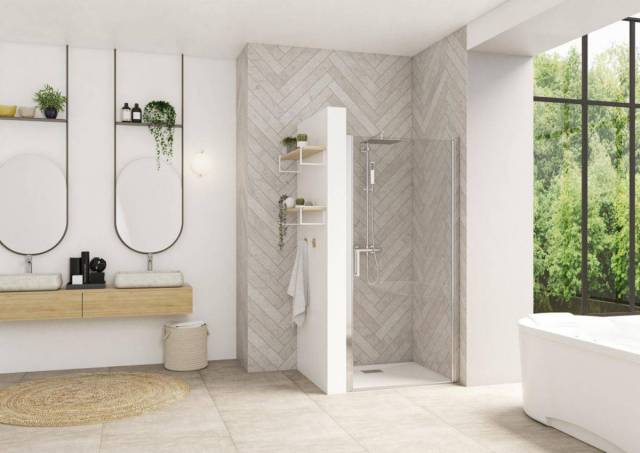 Paroi de douche Smart Design porte pivotante sans seuil 80 profil chrom verre transparent Rf. PA9042CTNE