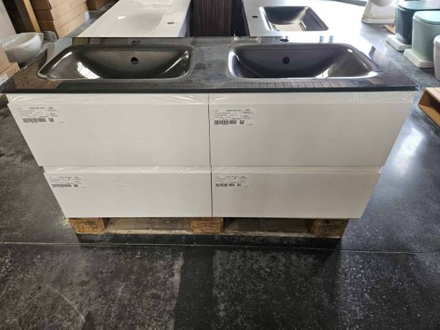 Meuble bas intense avec vasque verre double graphite metal