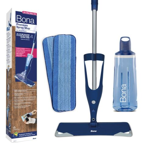 Balai spray nettoyant pour parquets � Syst�me de nettoyage tout-en-un � 0,85L nettoyant bois � 2 tampons microfibre inclus � Bona